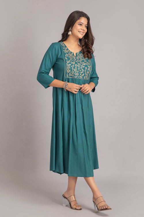 Zari Embroidered Flared Long Dress