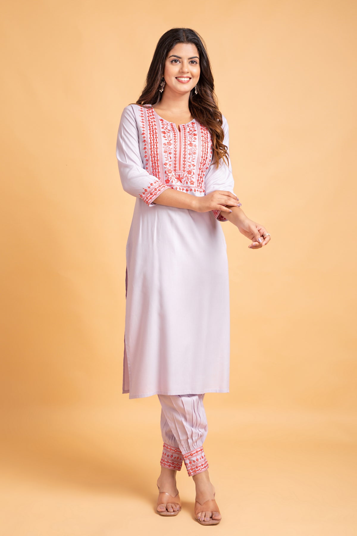 2 Pc Mirror Embroidery Kurta with Lantern Pant Set