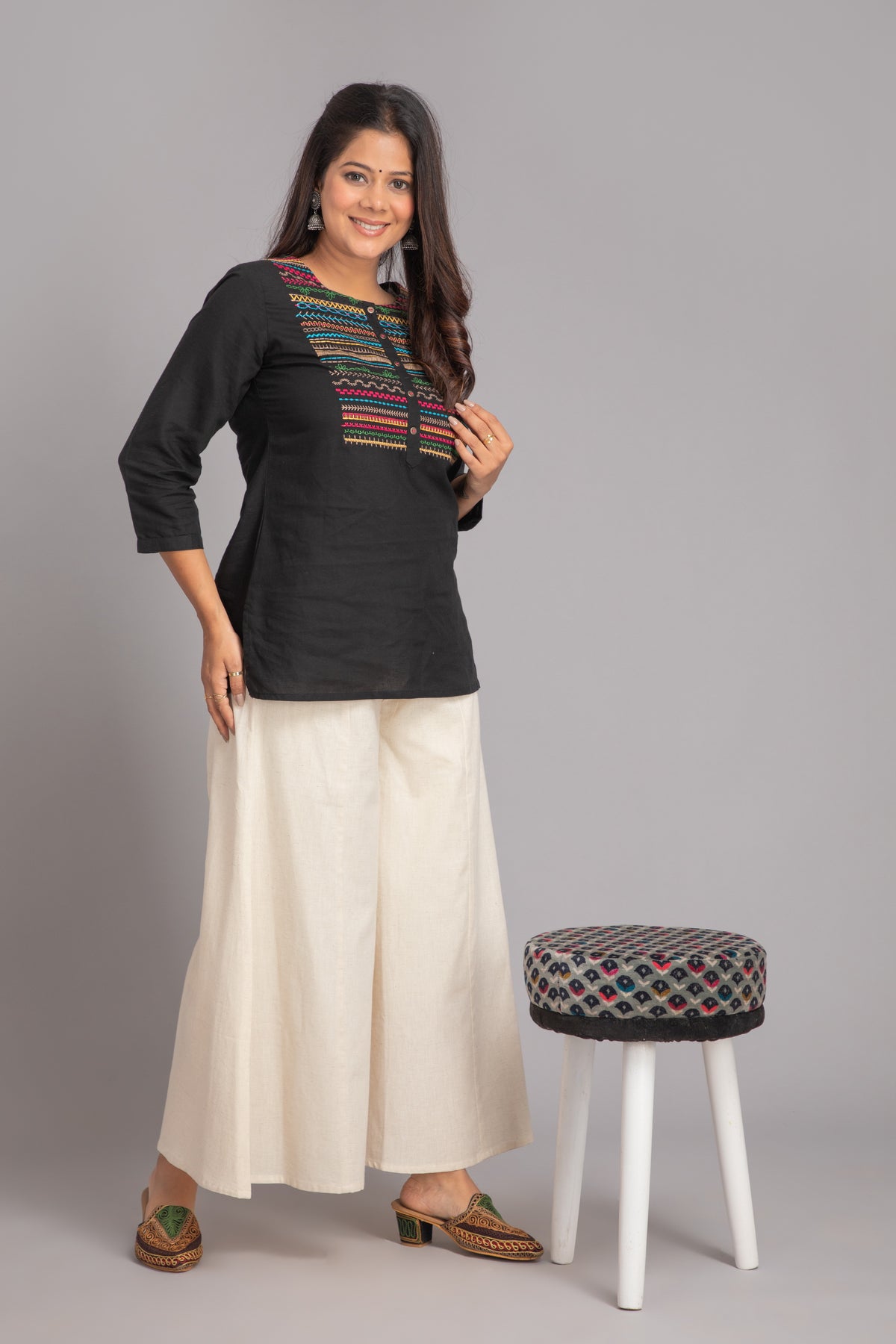 Rayon Linen Top with Colorful Embroidery