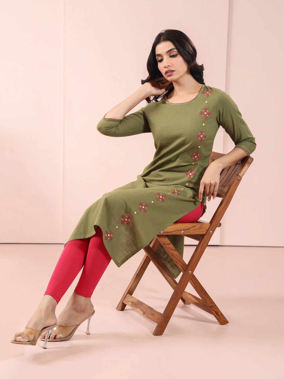MIRROR HANDLOOK EMBROIDERED SINGLE KURTI EMBELLISHED WITH HANDCRAFT DETAILS