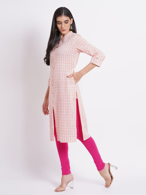 Casual Wear Printed Straight Kurti with Metal Buttons