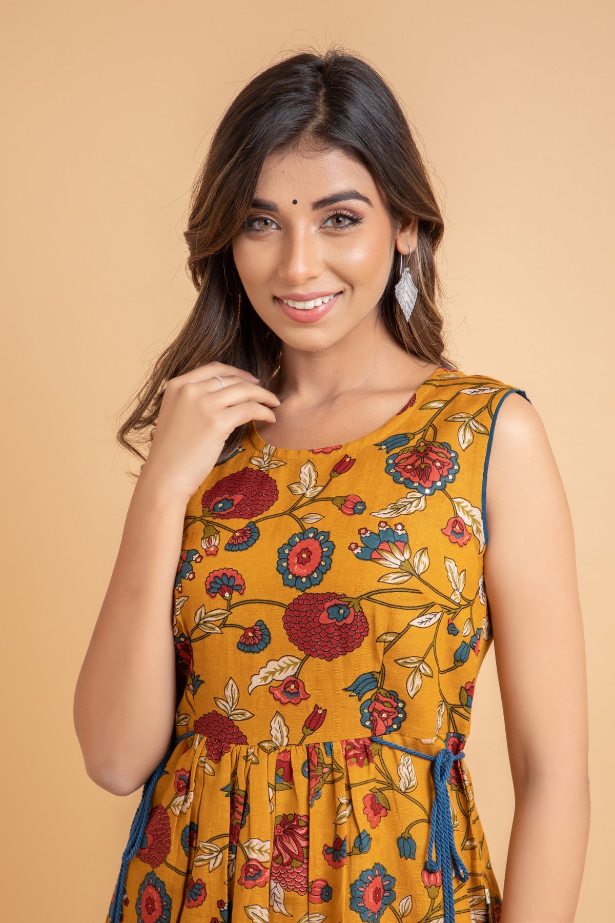 Floral Printed Rayon Kurta with Handcraft Details