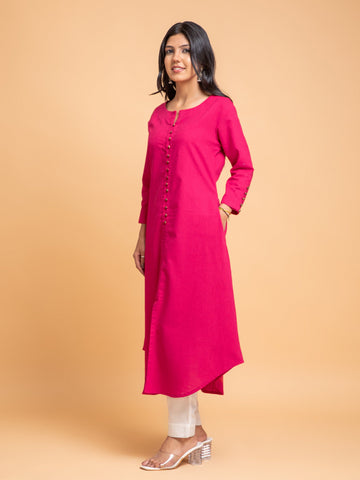 Barberry Pink Long Kurti in Cotton Slub
