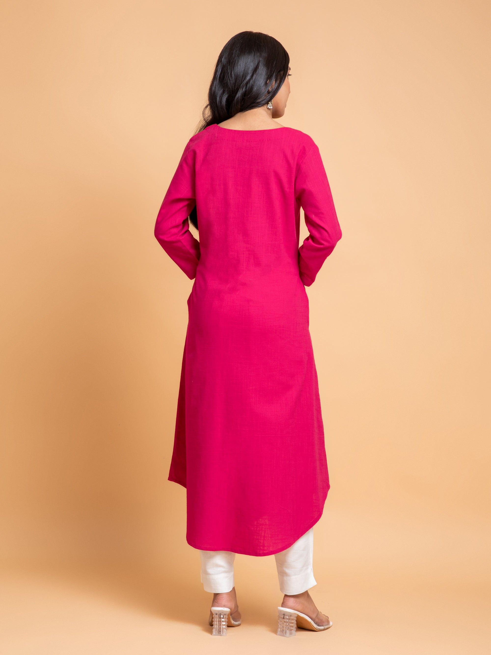 Barberry Pink Long Kurti in Cotton Slub