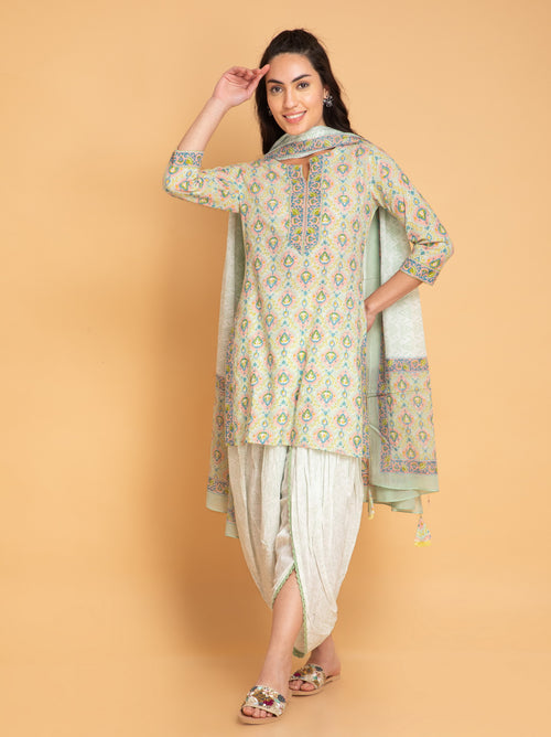 Cotton Printed 3Pc Short Kurti with Tulip Salwar Set