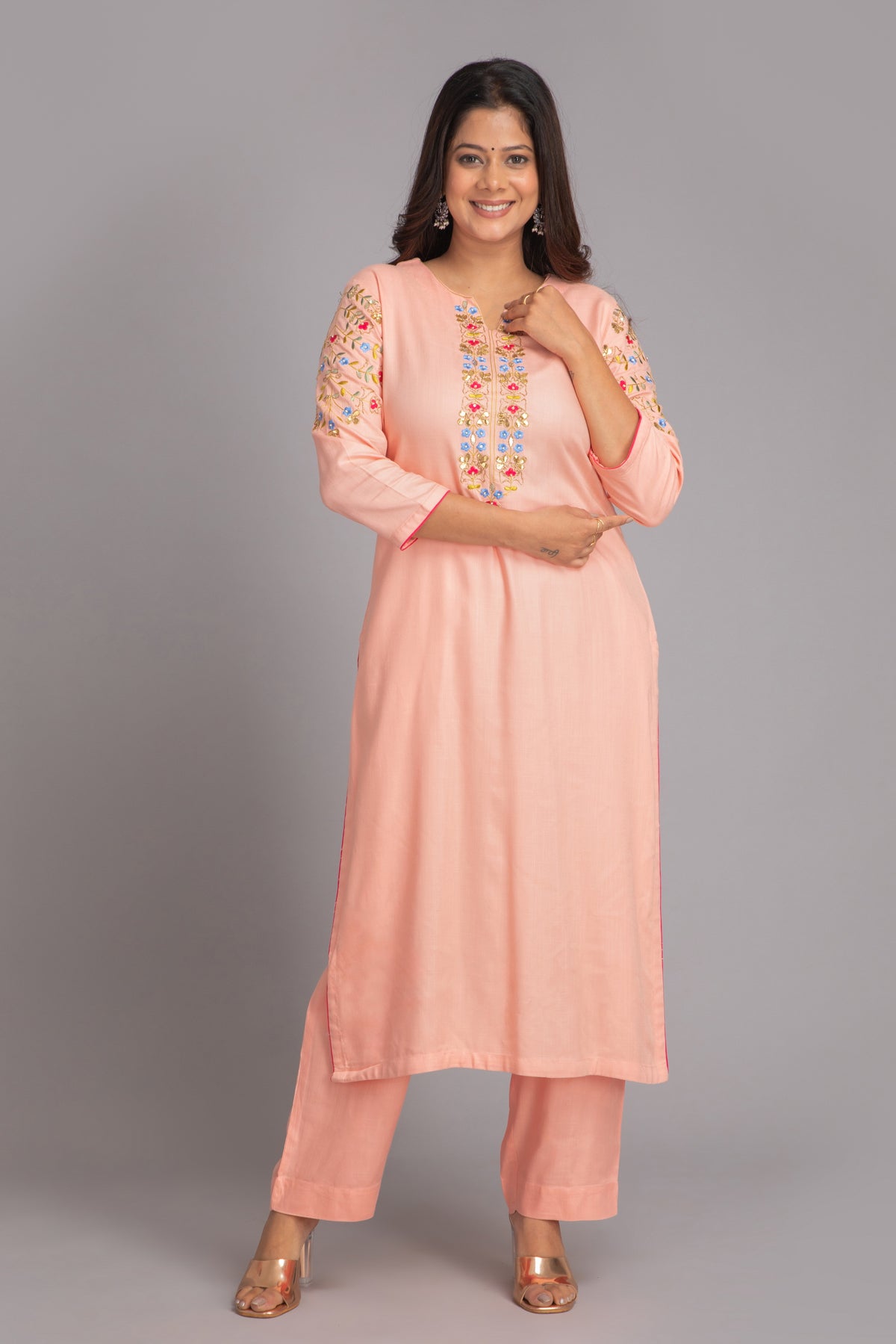 Rayon 2-Piece Kurta Set With Gota Embroidery