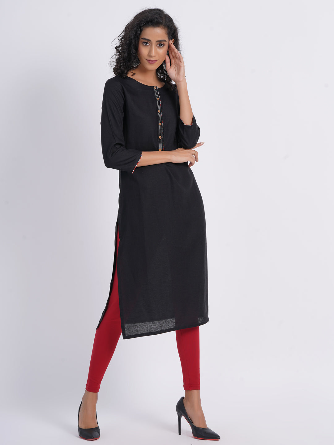 WORK WEAR STRAIGHT KURTI WITH PLACKET DETAILS