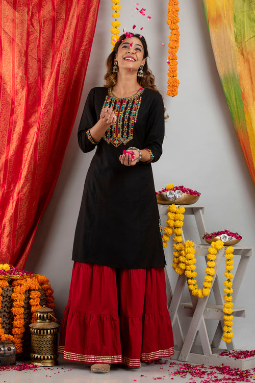 MULTICOLOUR MIRROR EMBROIDERED LONG KURTI