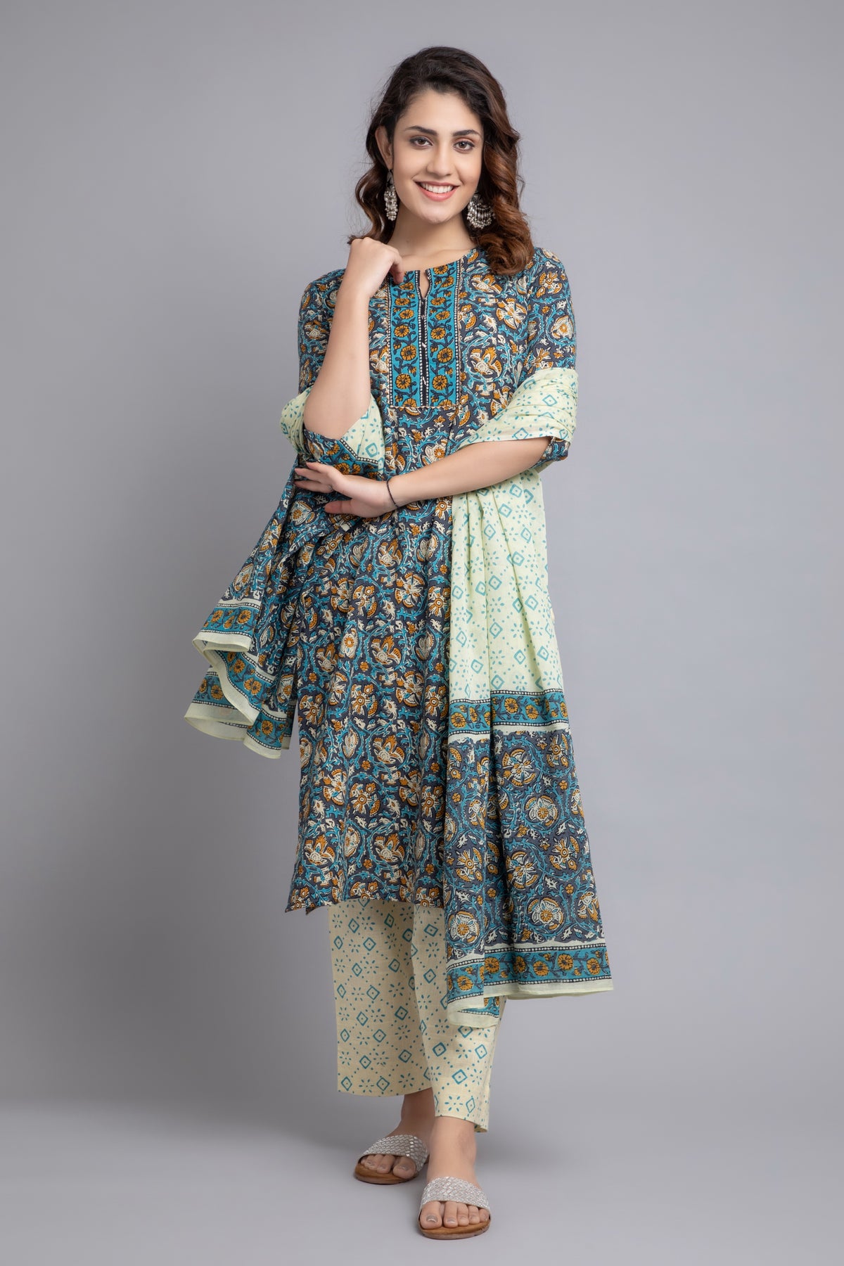 FLORAL PRINTED KURTA & PANT SET WITH DUPATTA