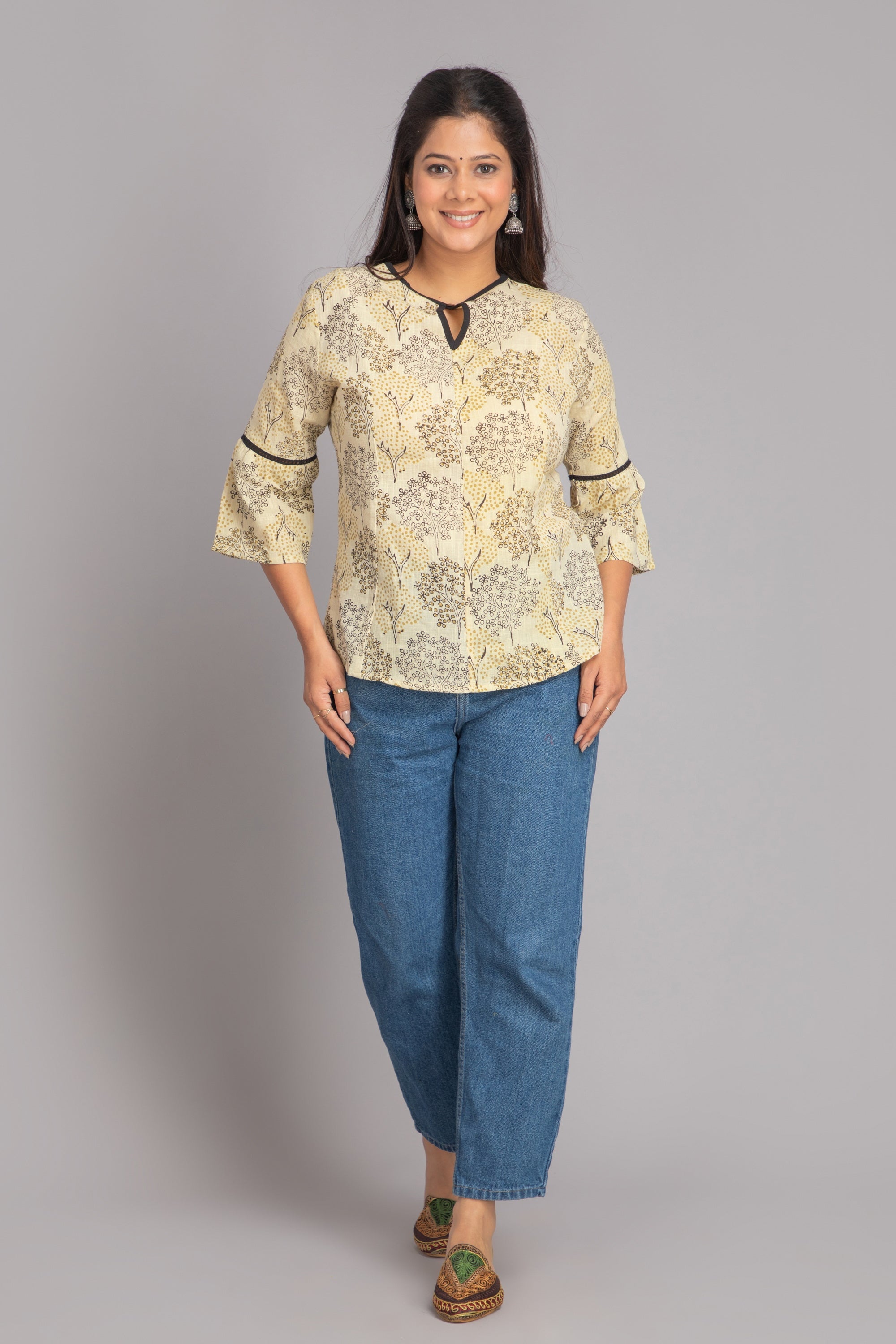 Beige Top in Cotton Slub