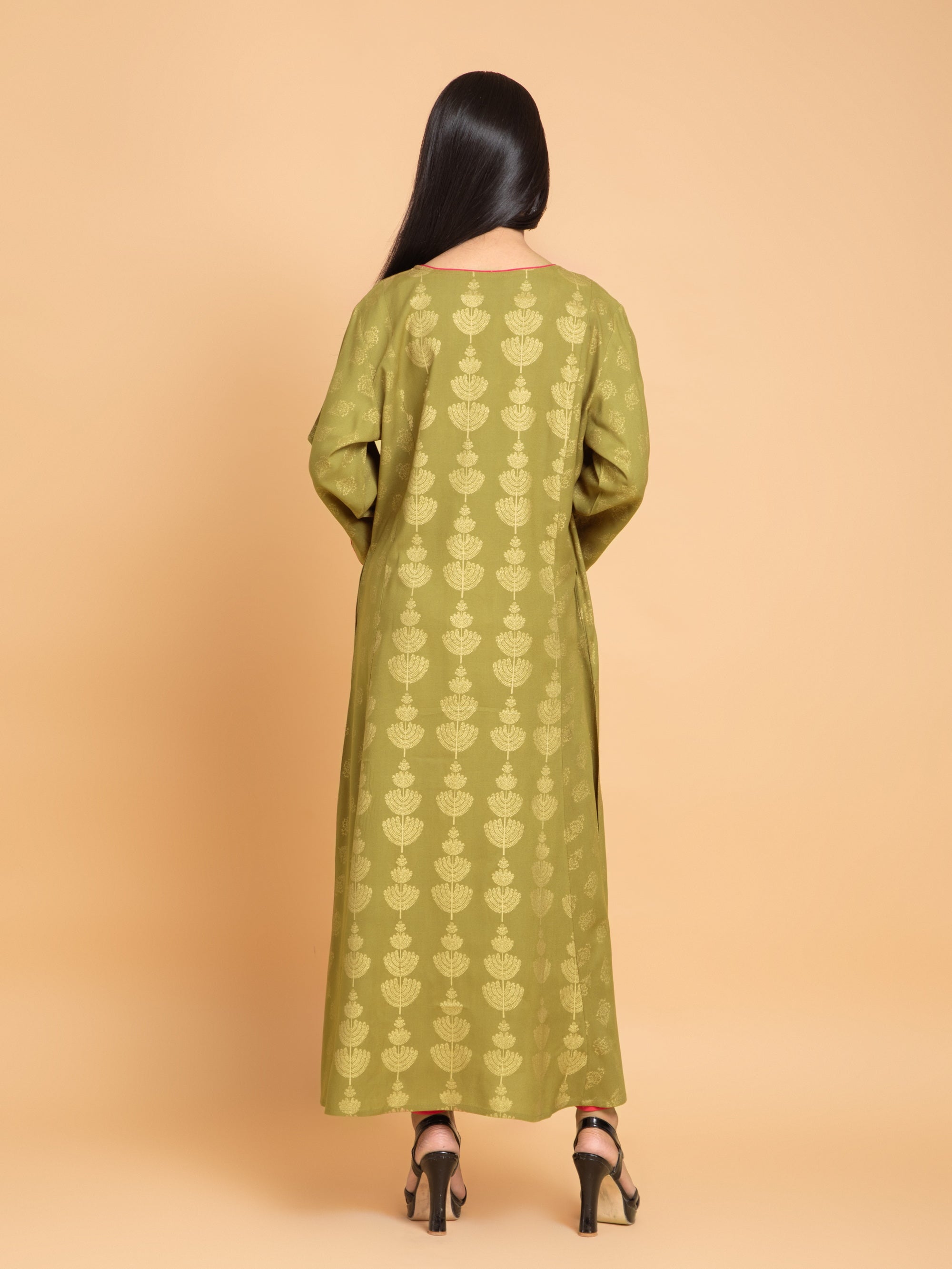 Moss Green Long Kurti in Rayon