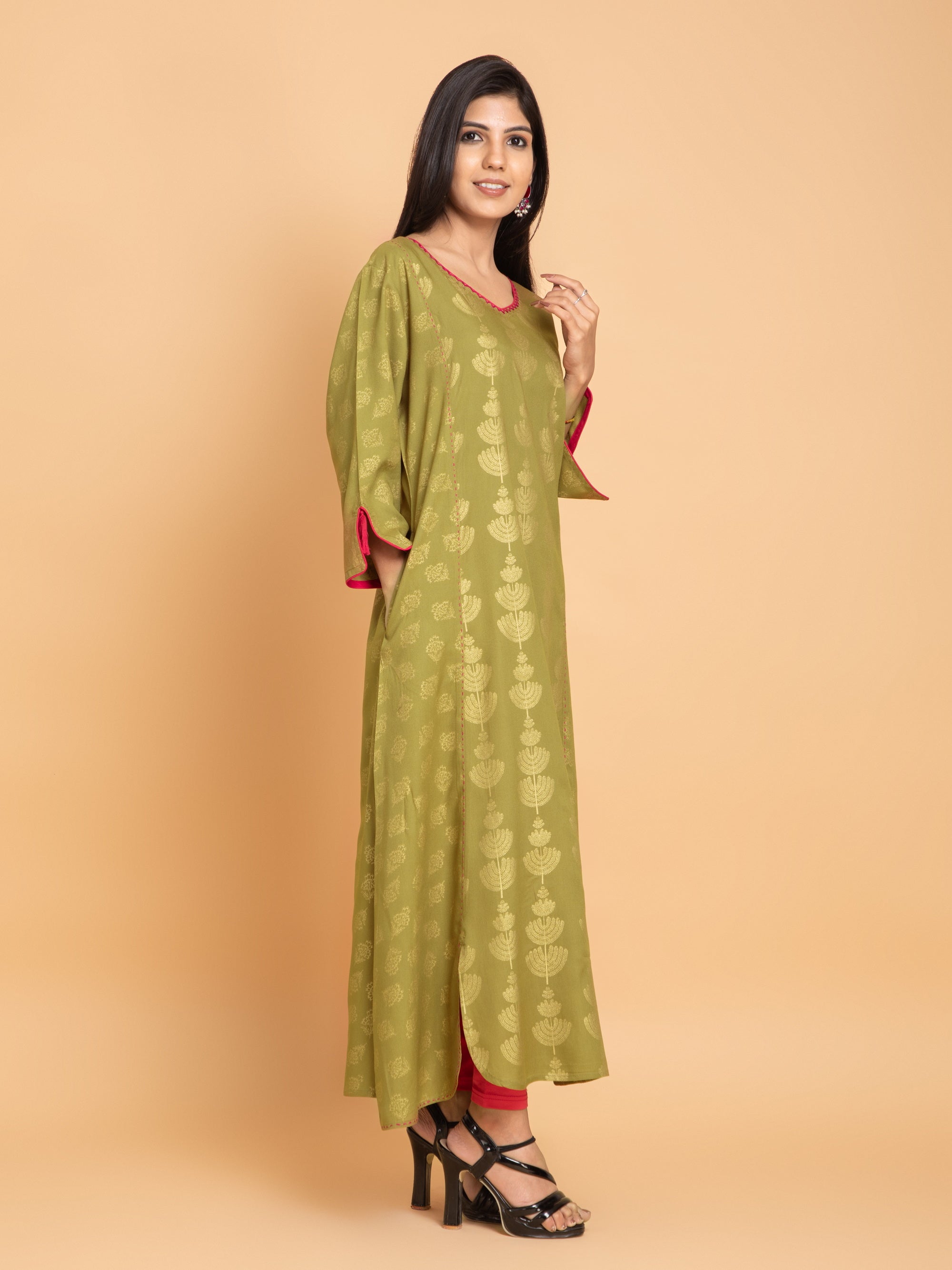 Moss Green Long Kurti in Rayon