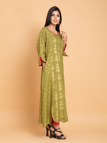 Moss Green Long Kurti in Rayon