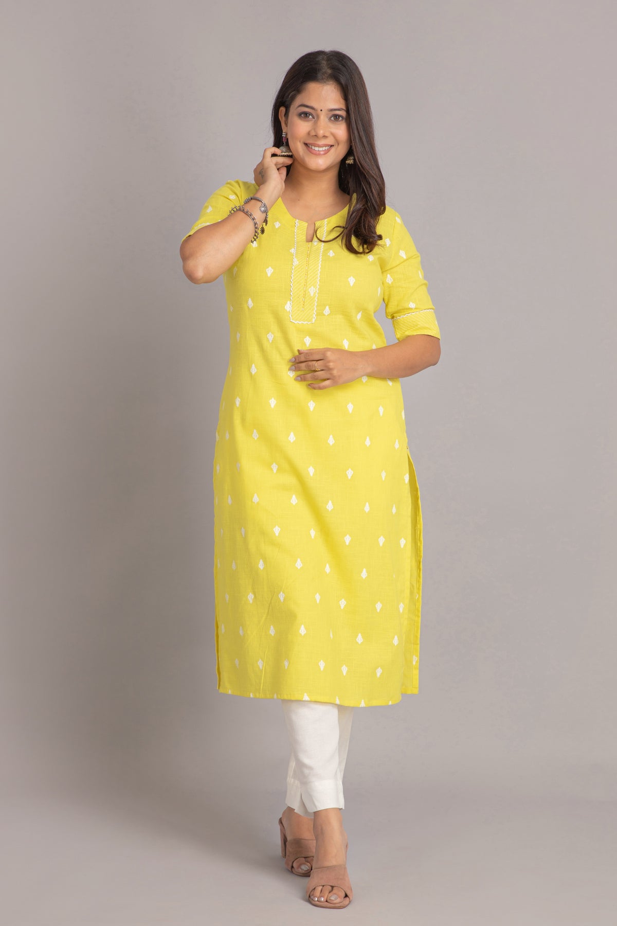 Printed Long Kurti with Embroidery & Bead Work