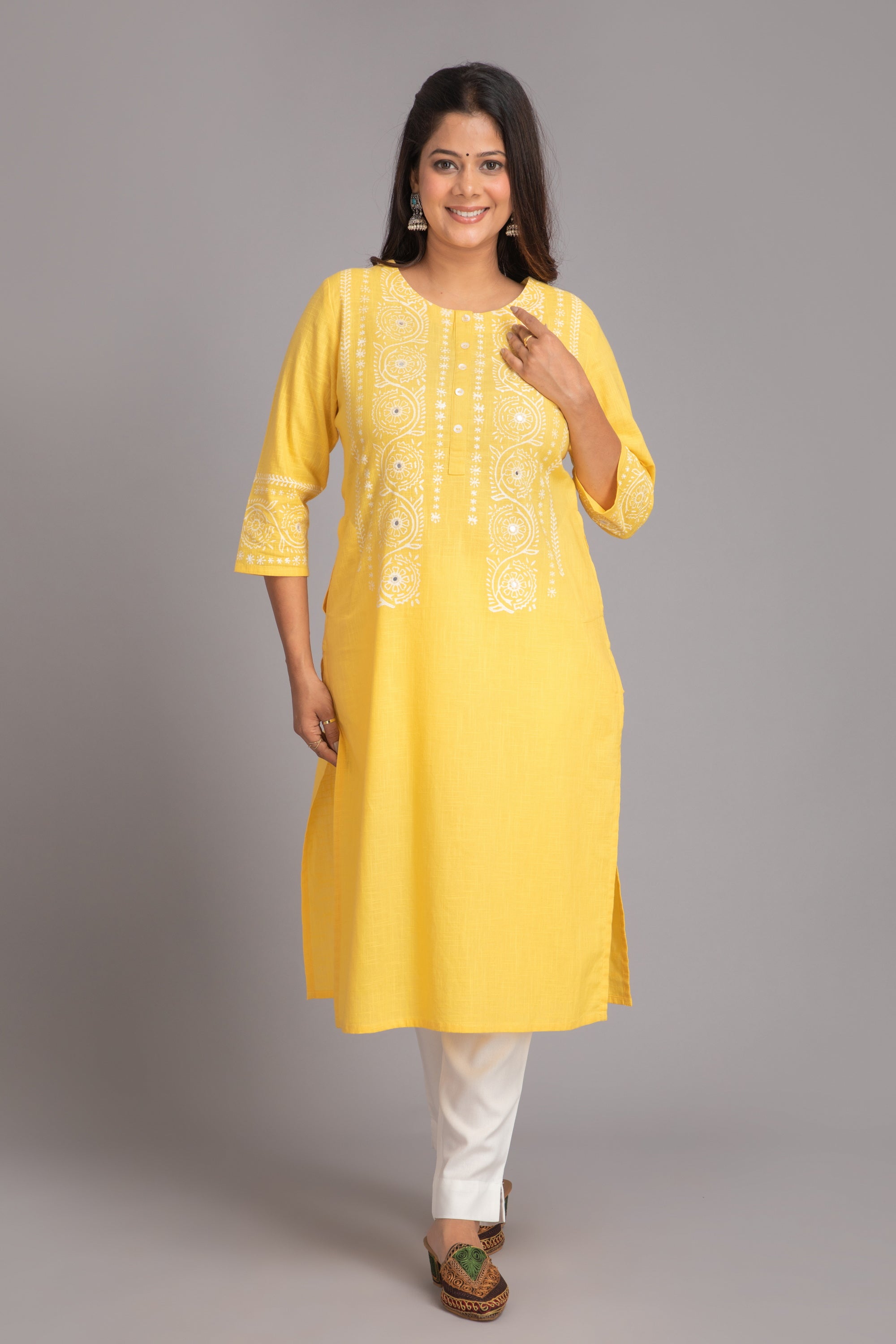 Aspen Gold Knee Length Kurti in Cotton Slub