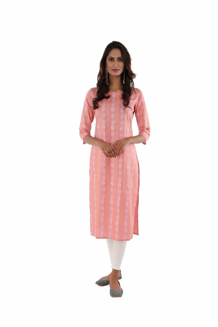 SUTI WOMEN CORAL ALMOND PRINTED STRAIGHT KURTI