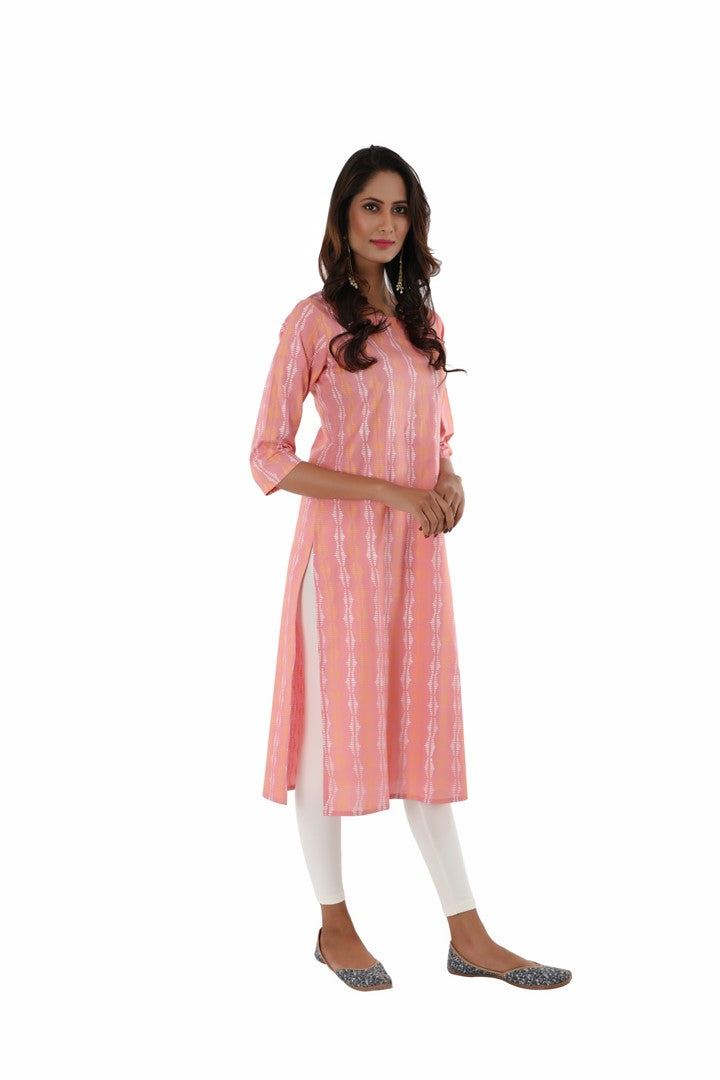 SUTI WOMEN CORAL ALMOND PRINTED STRAIGHT KURTI