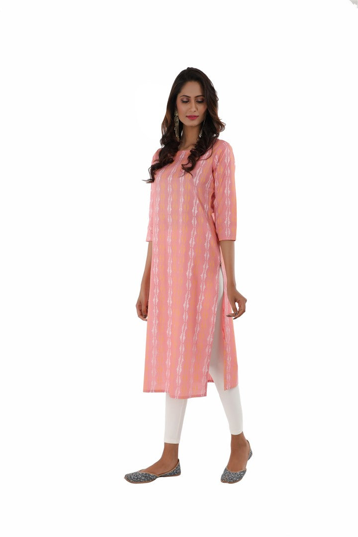 SUTI WOMEN CORAL ALMOND PRINTED STRAIGHT KURTI