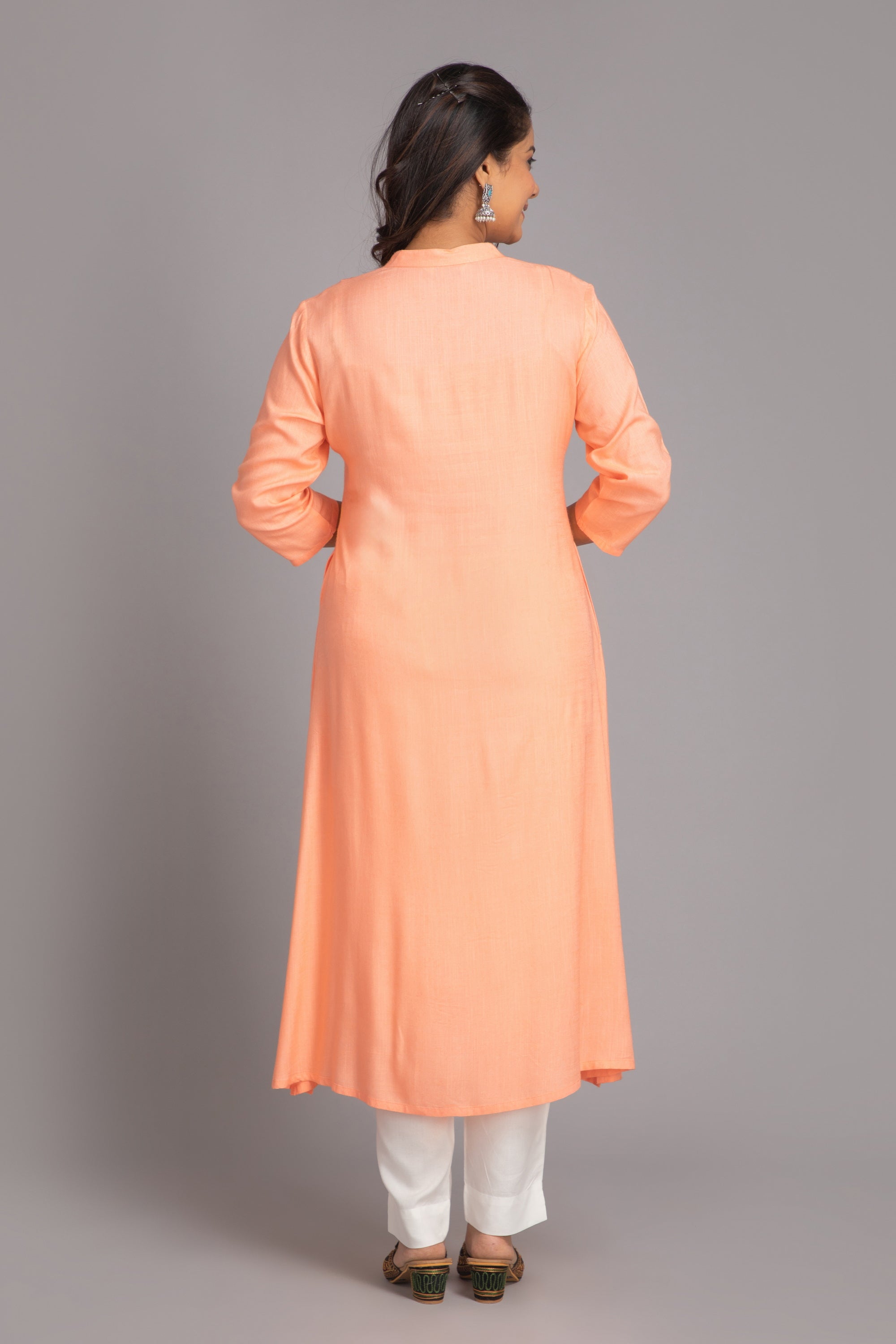 Peach Nectar Long Kurti in Rayon Slub