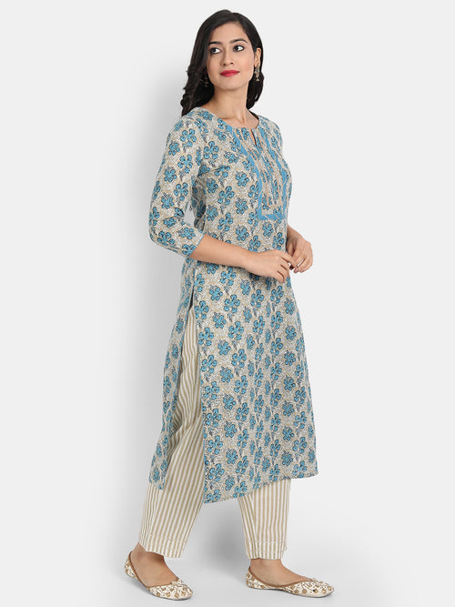 MUL COTTON 3 PCS FLORAL PRINTED KURTA SET