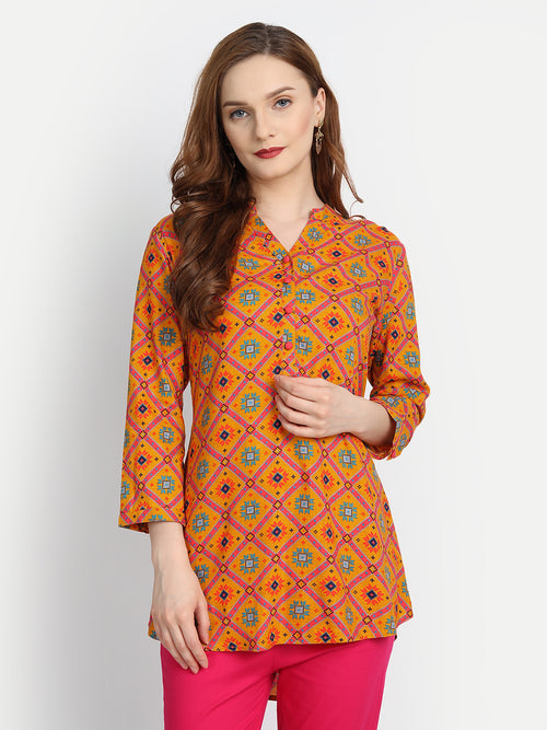 Rayon Ajrak Printed High-Low Top