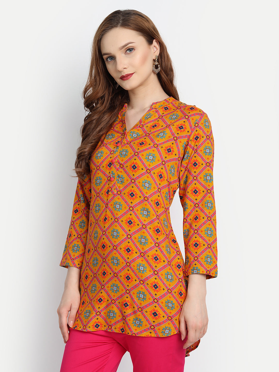 Rayon Ajrak Printed High-Low Top