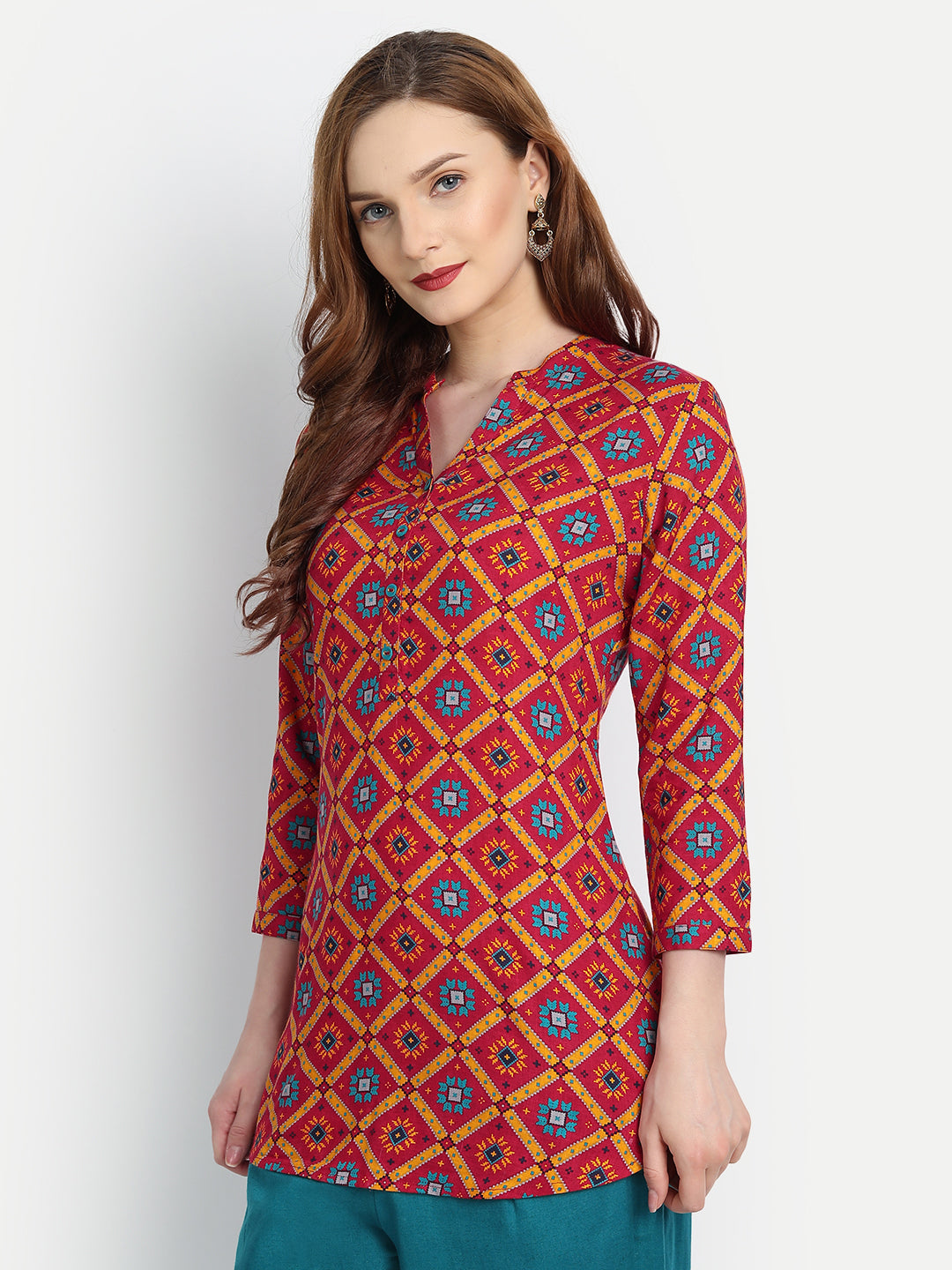 Rayon Ajrak Printed High-Low Top