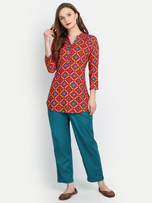 Rayon Ajrak Printed High-Low Top