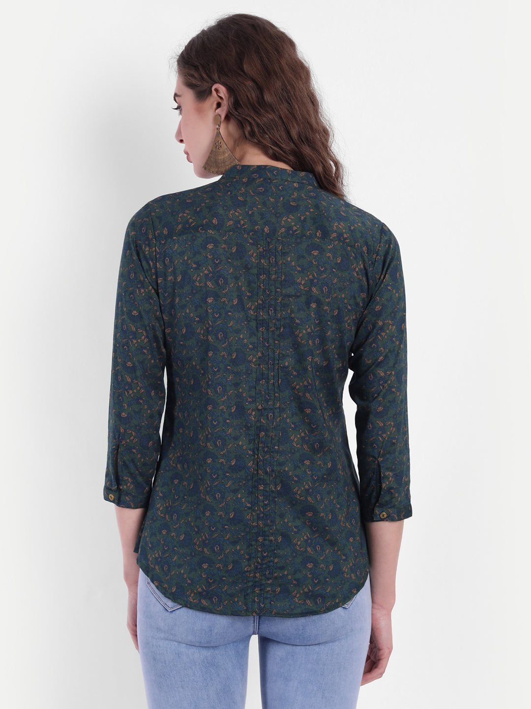 Floral Print Top with Pintucks & Button Detail