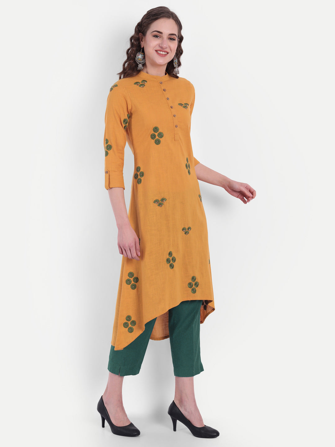 Embroidered High-Low Cotton Kurti