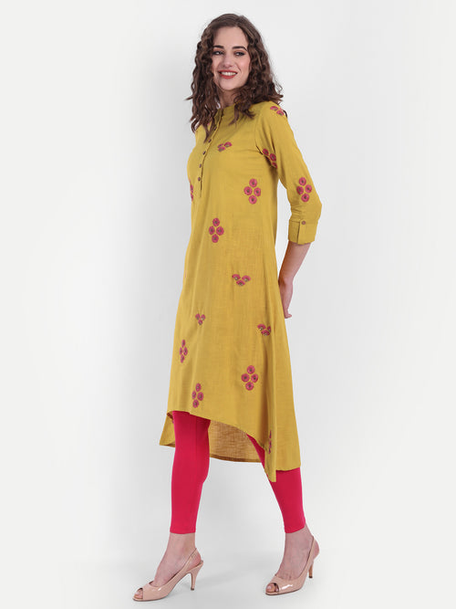 Embroidered High-Low Cotton Kurti