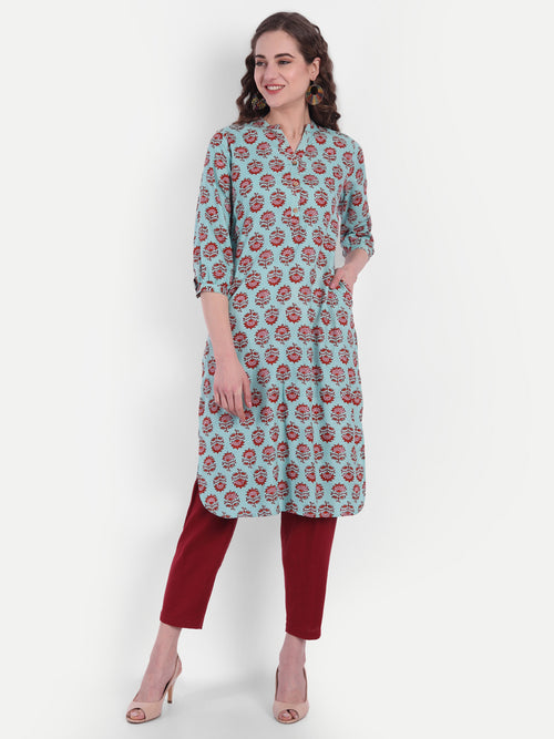 Floral Print Short Kurti with Button Detail