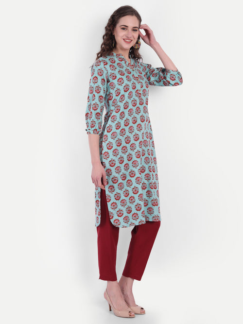 Floral Print Short Kurti with Button Detail