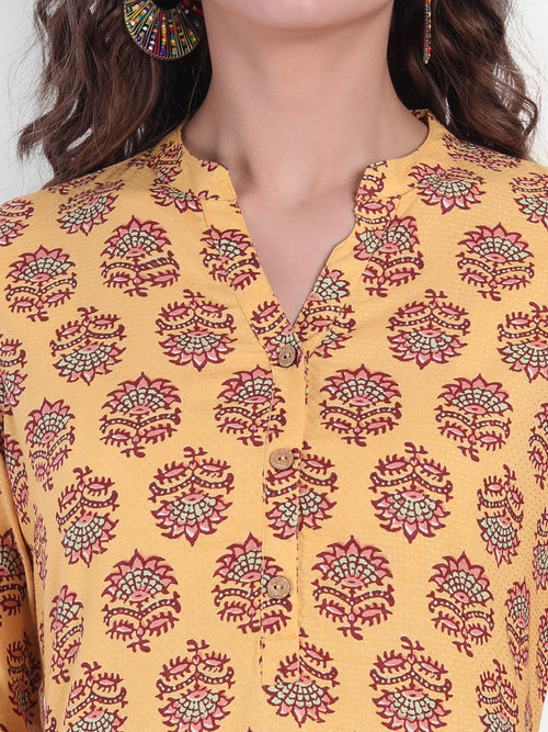 Floral Print Short Kurti with Button Detail