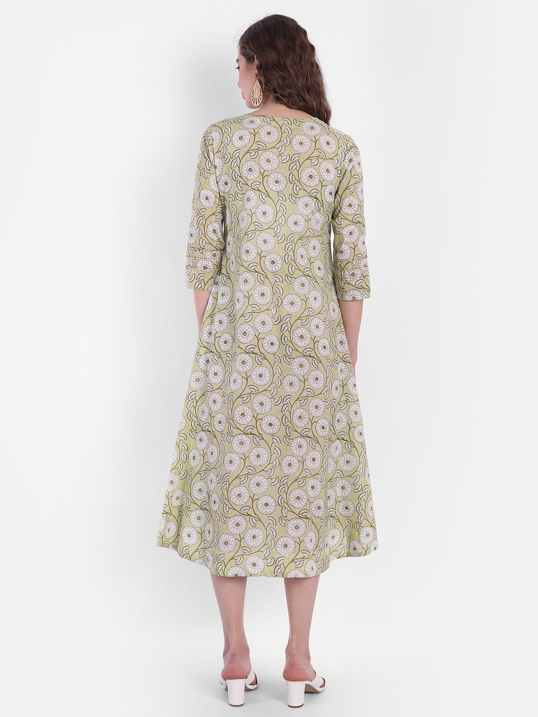 Mul Cotton Floral Print A-Line Long Dress