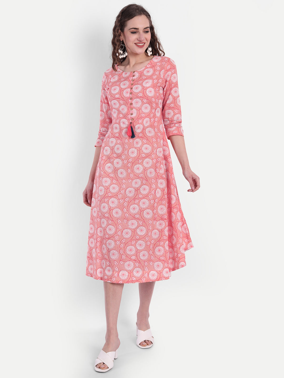 Mul Cotton Floral Print A-Line Long Dress