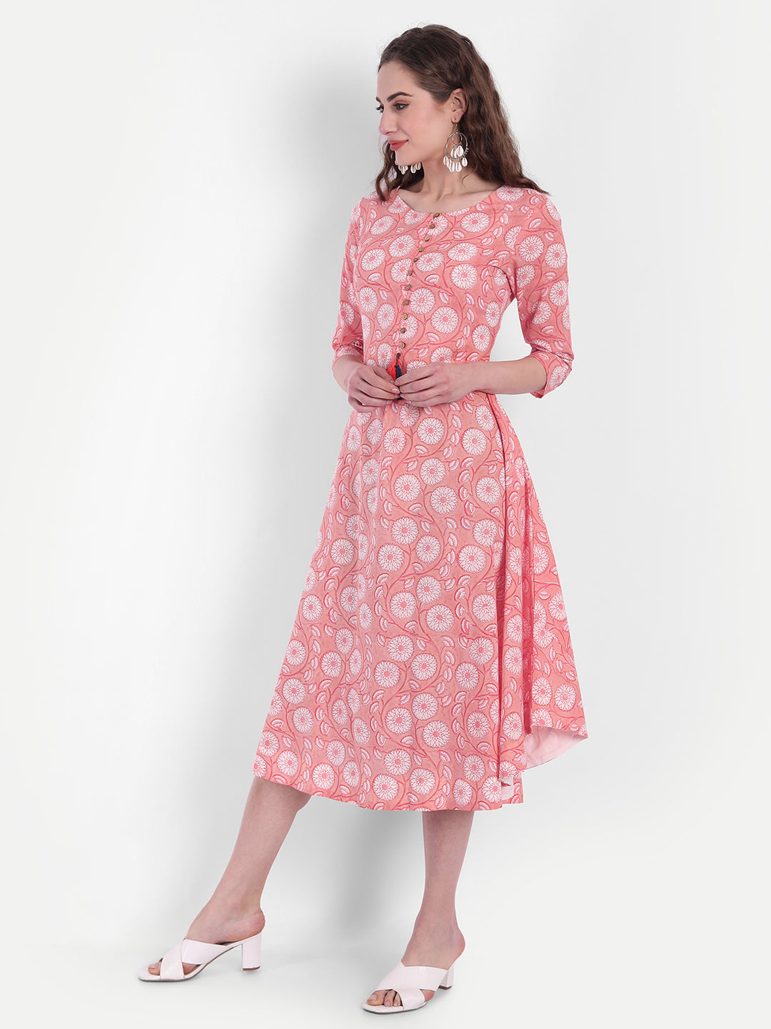 Mul Cotton Floral Print A-Line Long Dress