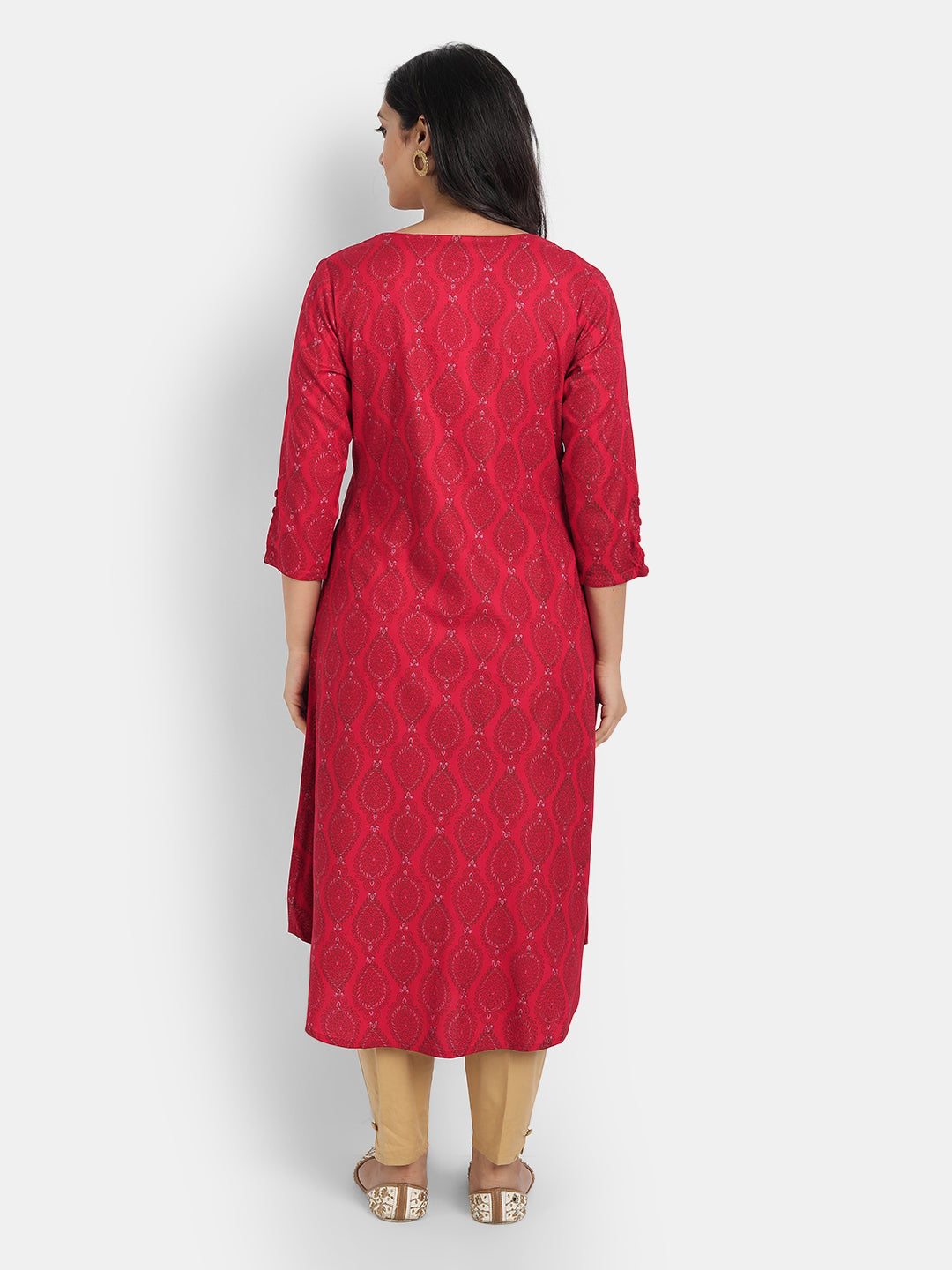 A Line Printed Long Kurti With Fancy Button On Front Placket