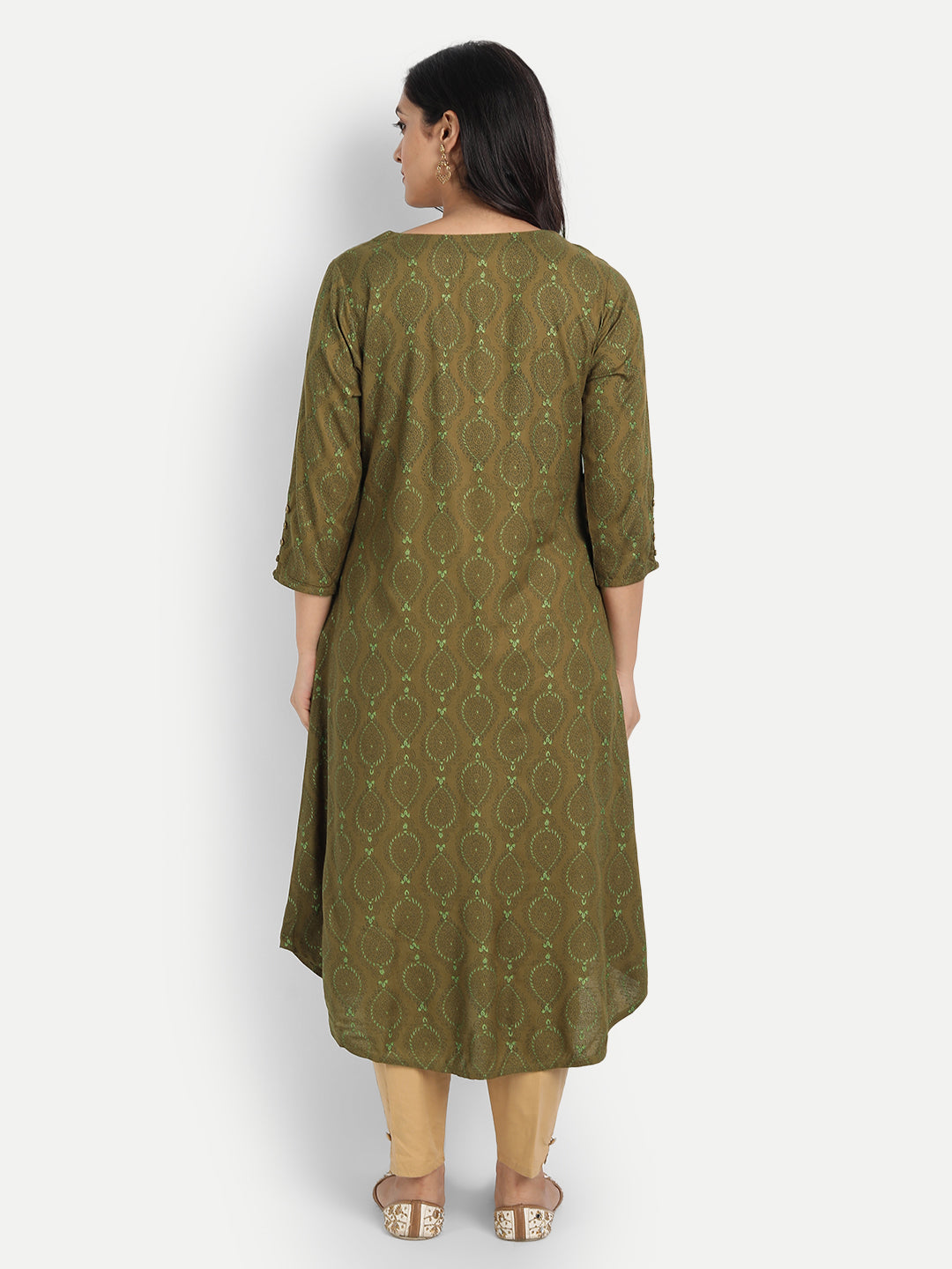 A Line Printed Long Kurti With Fancy Button On Front Placket