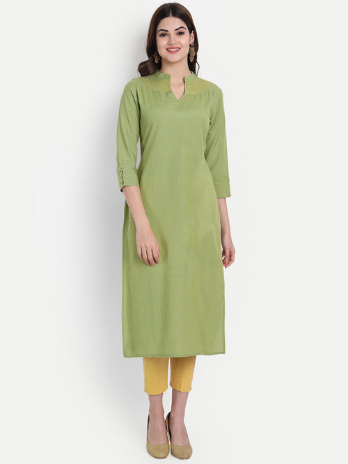 EMBROIDERED NECK, LONG KURTI WITH COLLAR