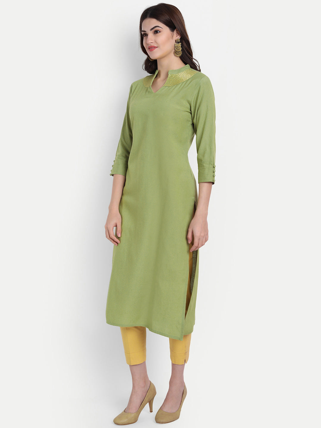 EMBROIDERED NECK, LONG KURTI WITH COLLAR