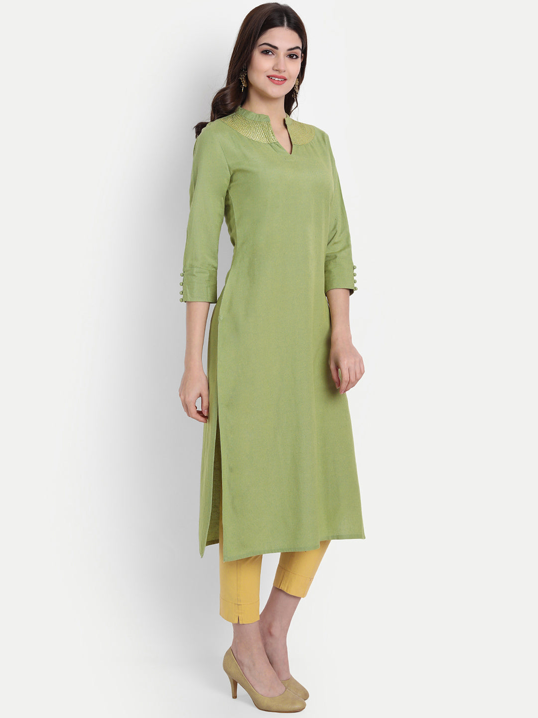 EMBROIDERED NECK, LONG KURTI WITH COLLAR