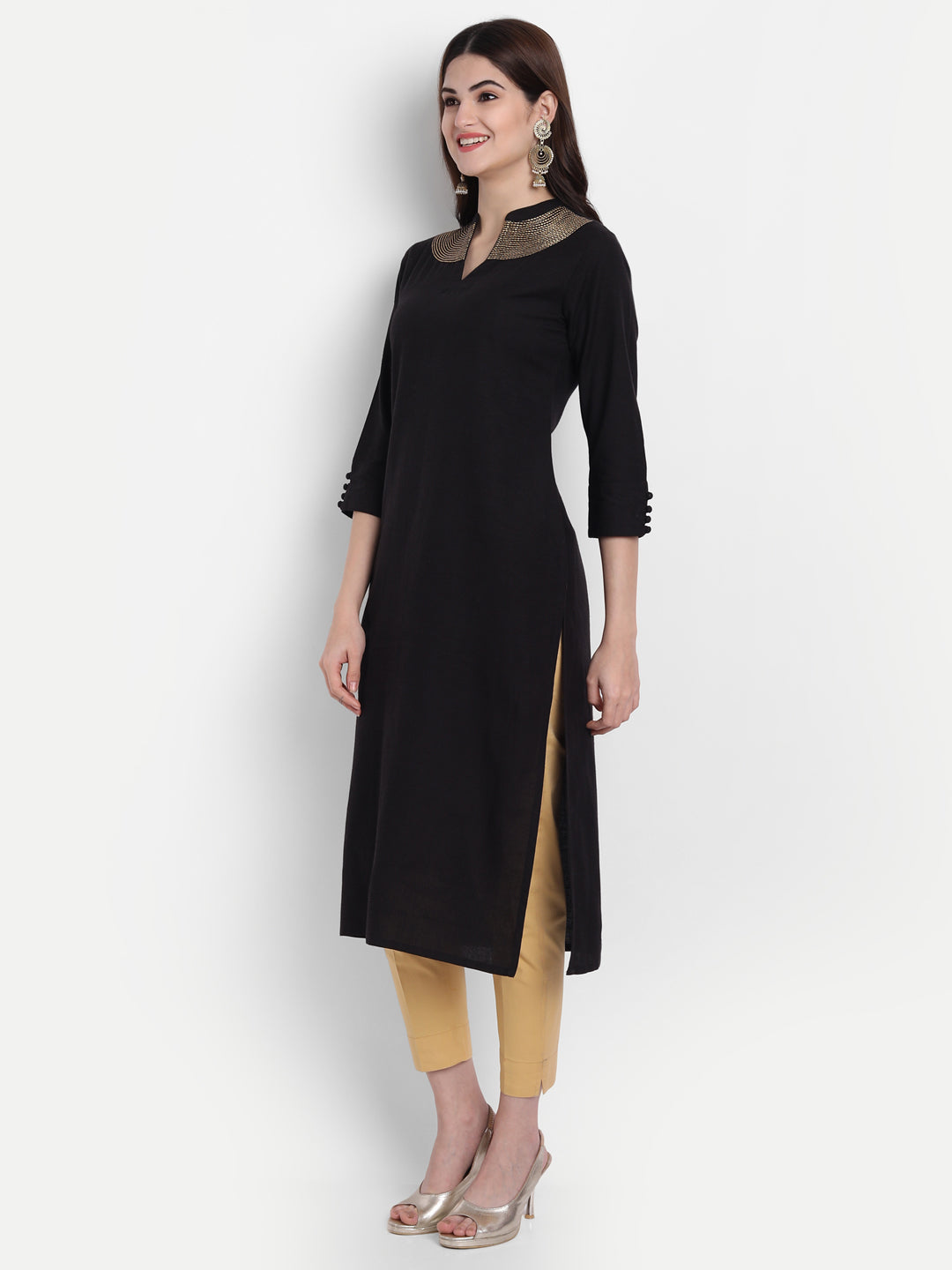 EMBROIDERED NECK, LONG KURTI WITH COLLAR