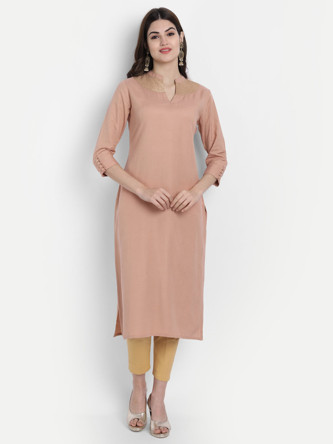 EMBROIDERED NECK, LONG KURTI WITH COLLAR