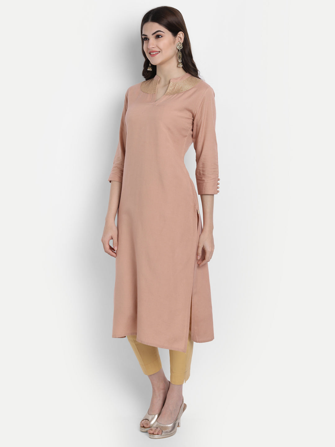 EMBROIDERED NECK, LONG KURTI WITH COLLAR