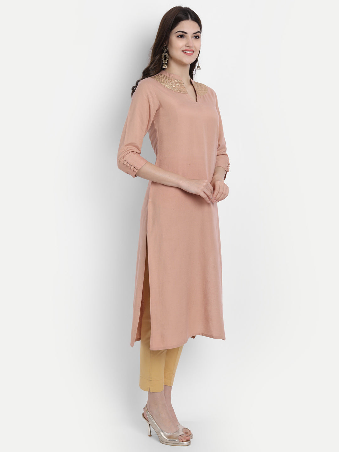 EMBROIDERED NECK, LONG KURTI WITH COLLAR