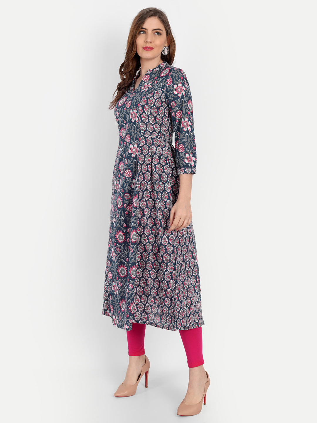 A-Line Cotton Kurti with Ajrakh Print