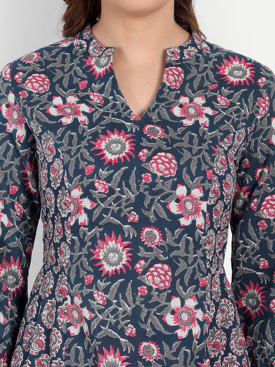 A-Line Cotton Kurti with Ajrakh Print