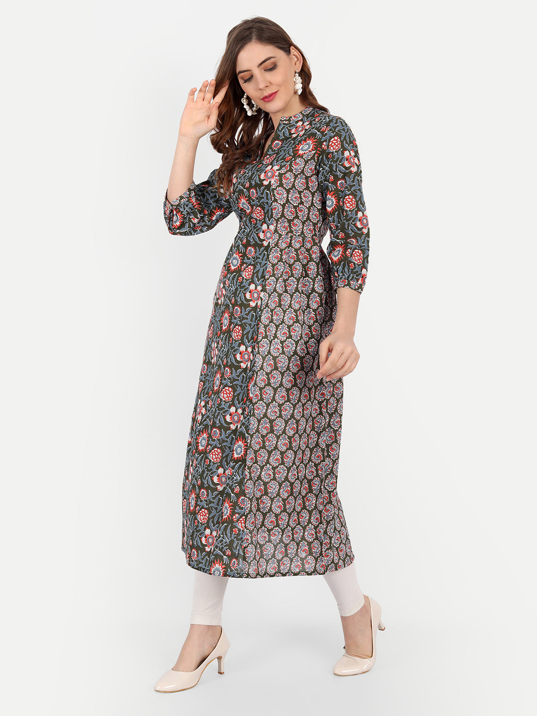 A-Line Cotton Kurti with Ajrakh Print