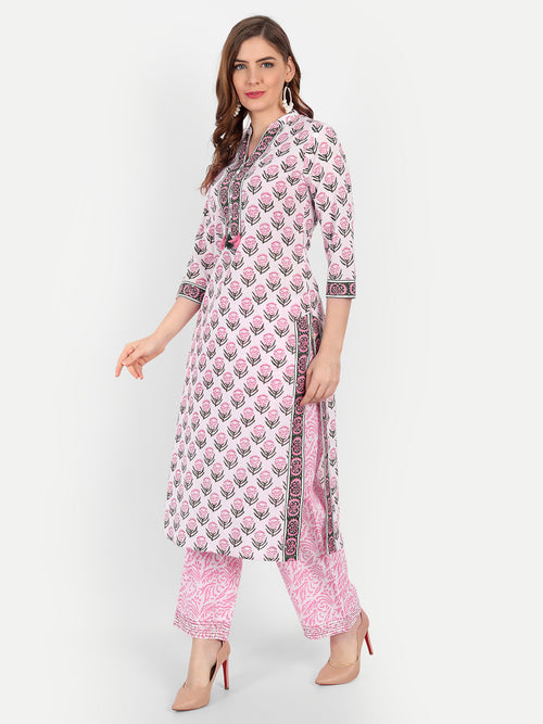 Floral Printed Mul Cotton 3 Pc Kurta Set